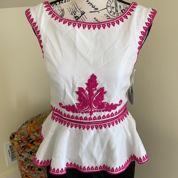 Host Pick! NWT Pearl by Georgina Chapman of Marchesa White & Black Peplum Dress - Picture 2 of 9